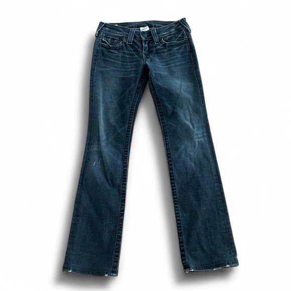 Women’s Dark Gray Blue Wash Low-Rise True Religion Jeans - Picture 1 of 3